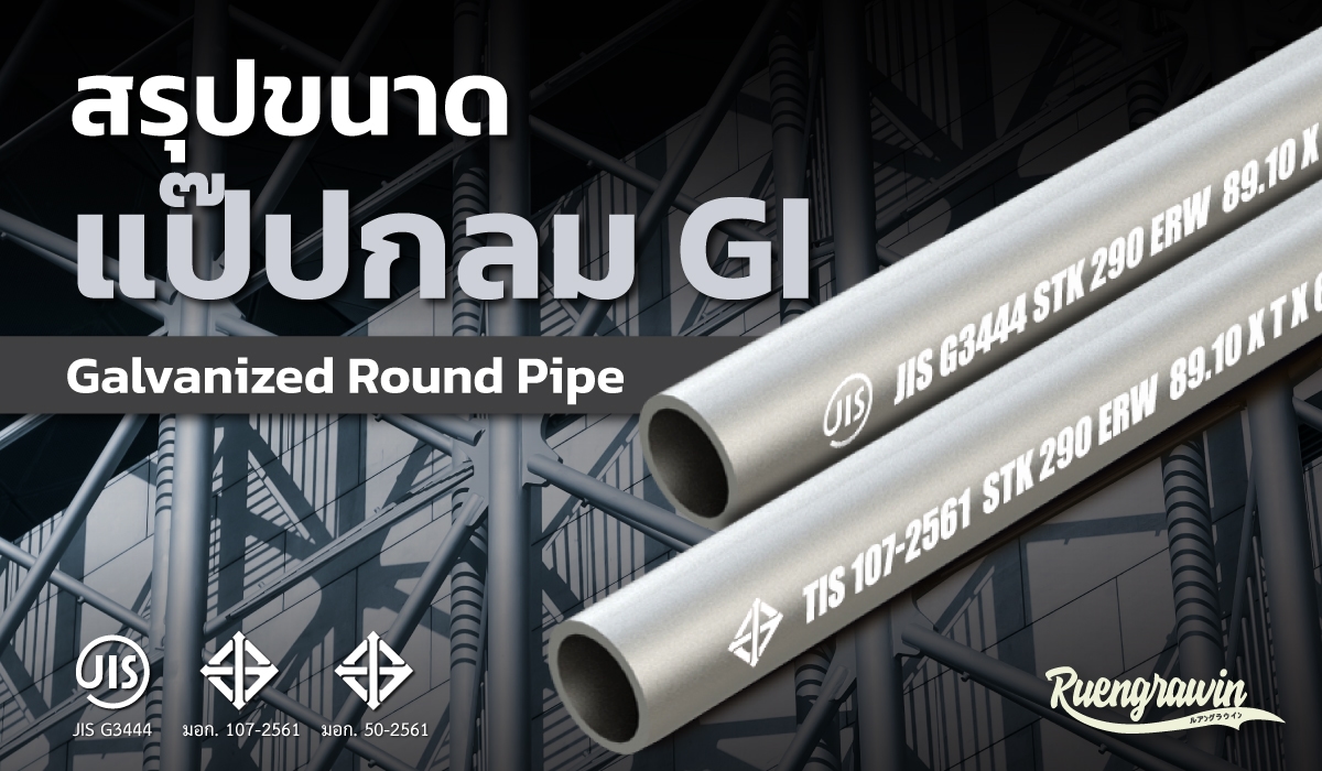 สรุปขนาดท่อกลมหรือแป๊ปกลม GI (Galvanized Round Pipe) ที่มีจำหน่าย