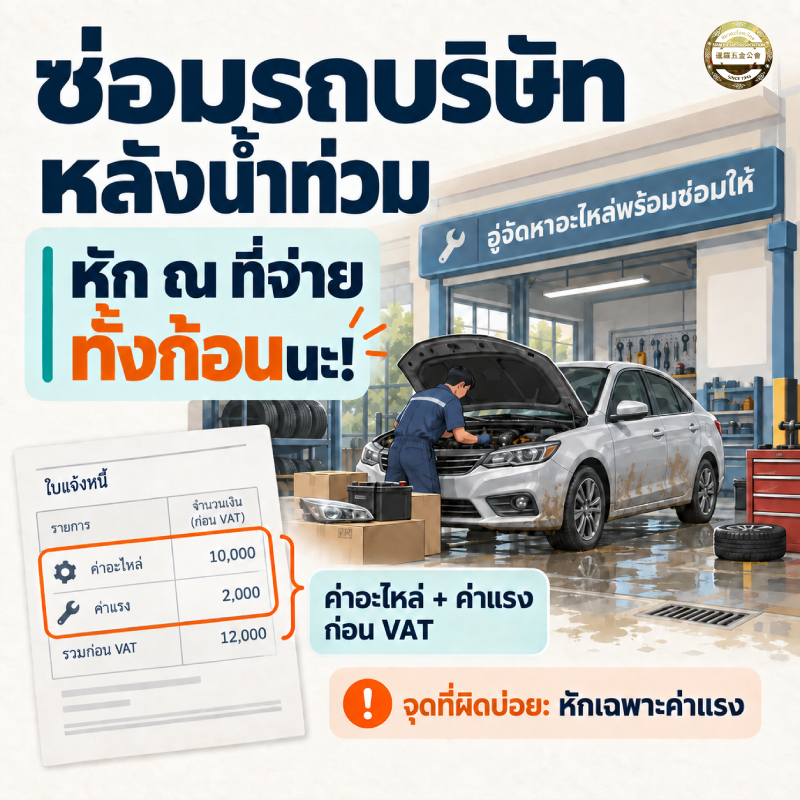 ซ่อมรถบริษัทหลังน้ำท่วม อย่าเผลอหัก ณ ที่จ่ายเฉพาะค่าแรง!